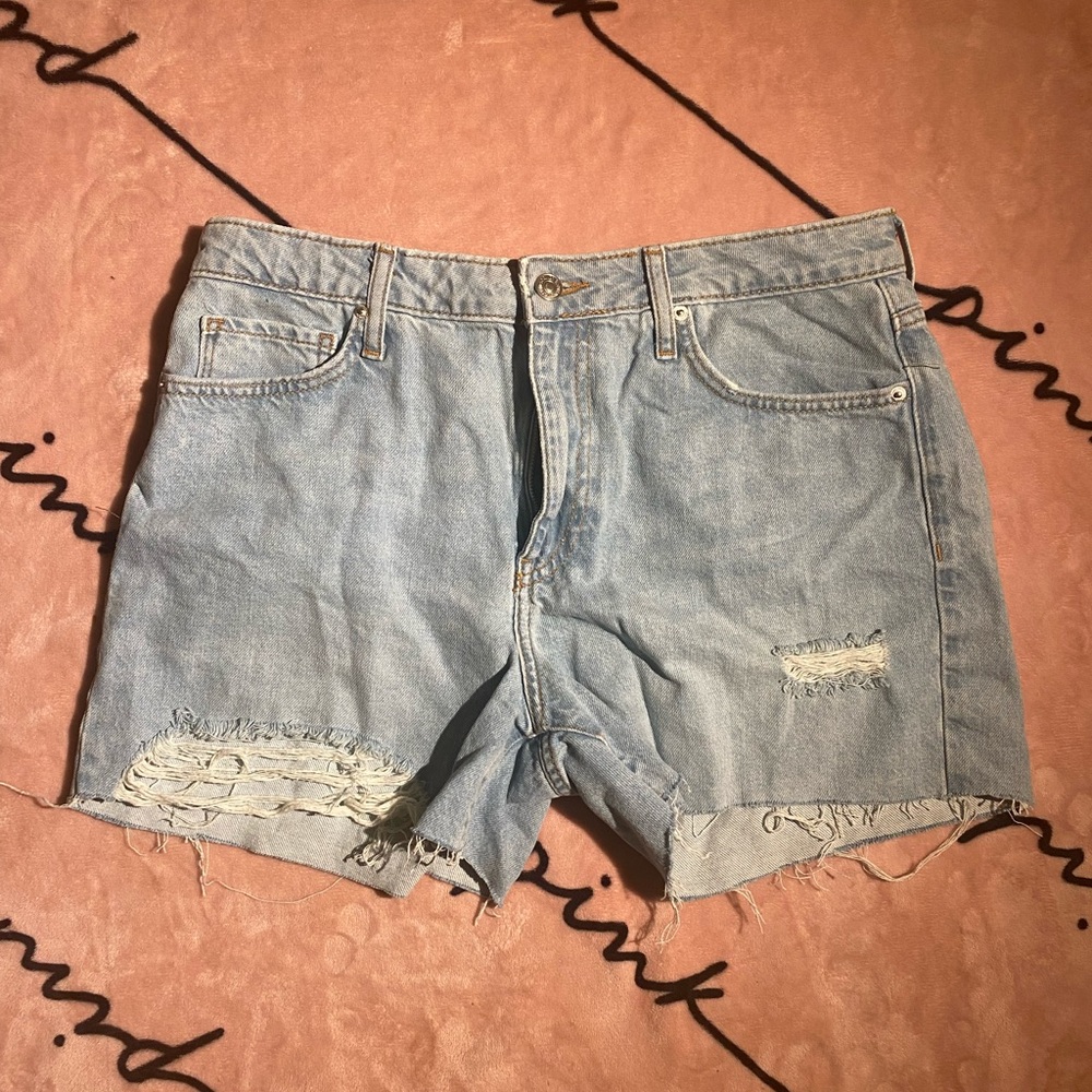 light washed distressed denim shorts